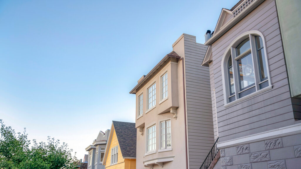 Row of residential homes, exterior view