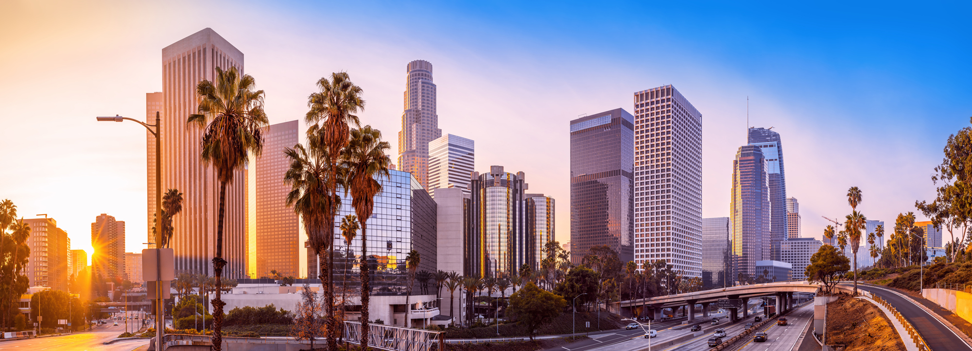 Los Angeles skyline during sunrise